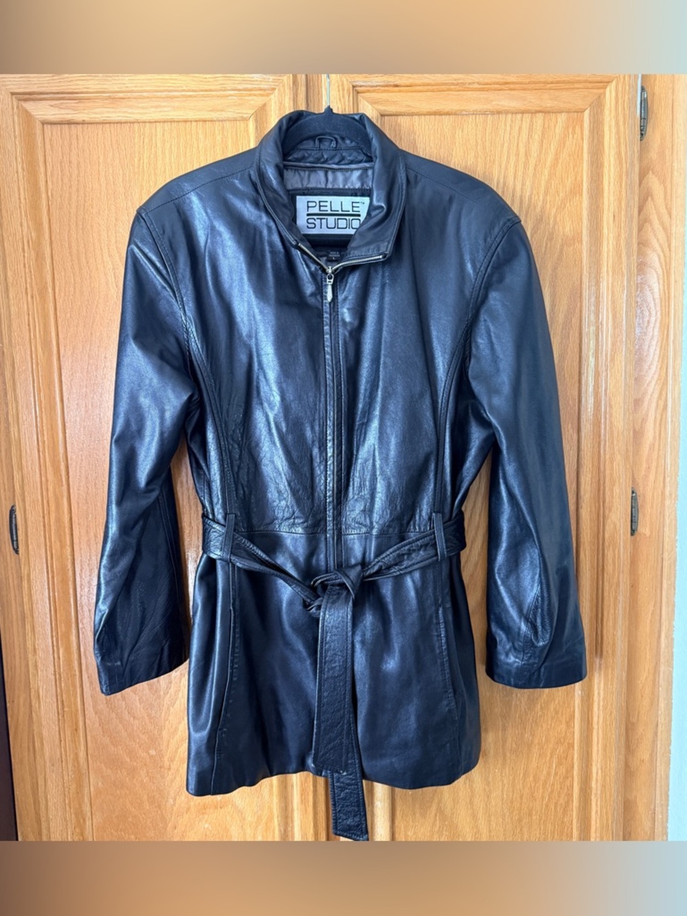 Pelle Studio Women's Black Leather Belted Jacket large